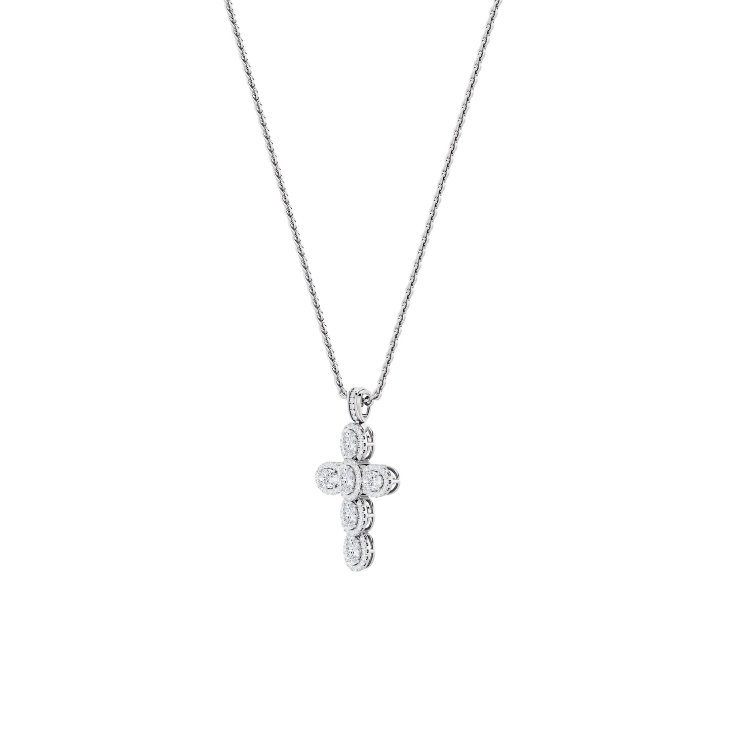 3.0 Ct Oval (F/VS) Lab Grown Diamond Prong 14K White Gold Fancy Halo Cross Pendant Necklace