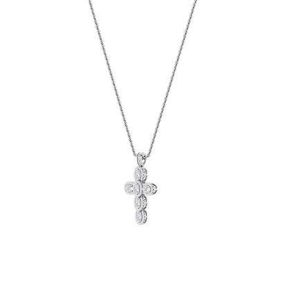 3.0 Ct Oval (F/VS) Lab Grown Diamond Prong 14K White Gold Fancy Halo Cross Pendant Necklace