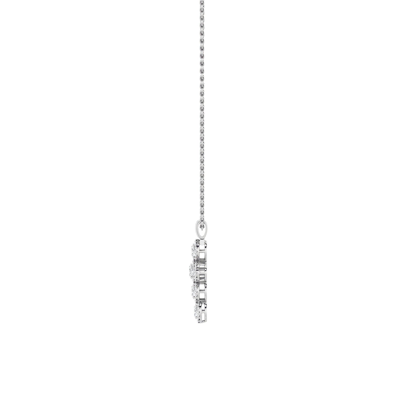 3.0 Ct Oval (F/VS) Lab Grown Diamond Prong 14K White Gold Fancy Halo Cross Pendant Necklace