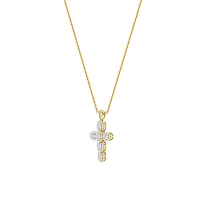 3.0 Ct Oval (F/VS) Lab Grown Diamond Prong 14K Yellow Gold Fancy Halo Cross Pendant Necklace