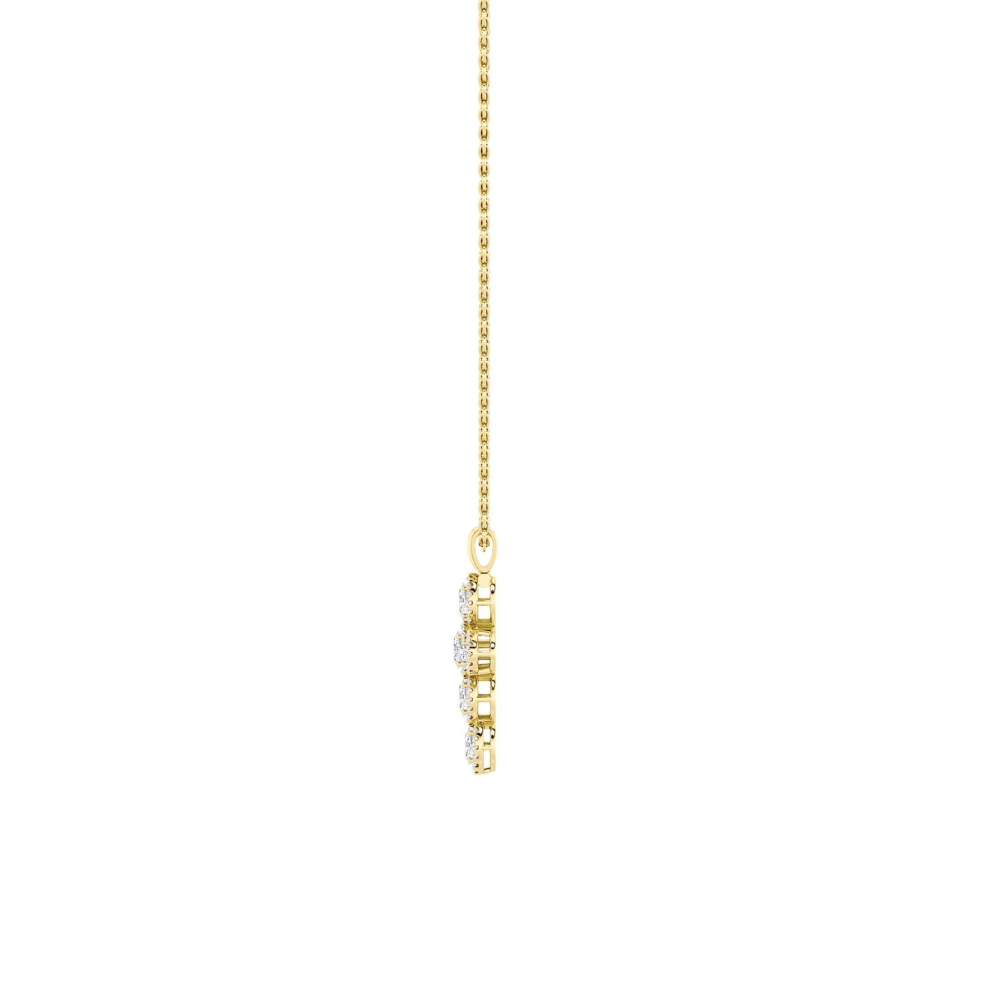3.0 Ct Oval (F/VS) Lab Grown Diamond Prong 14K Yellow Gold Fancy Halo Cross Pendant Necklace