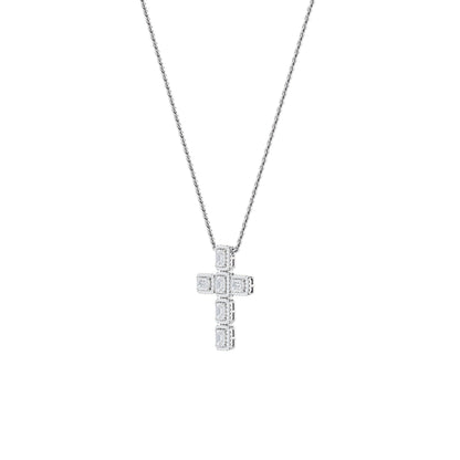 3.0 Ct Emerald (F/VS) Lab Grown Diamond Prong 14K White Gold Fancy Halo Cross Pendant Necklace