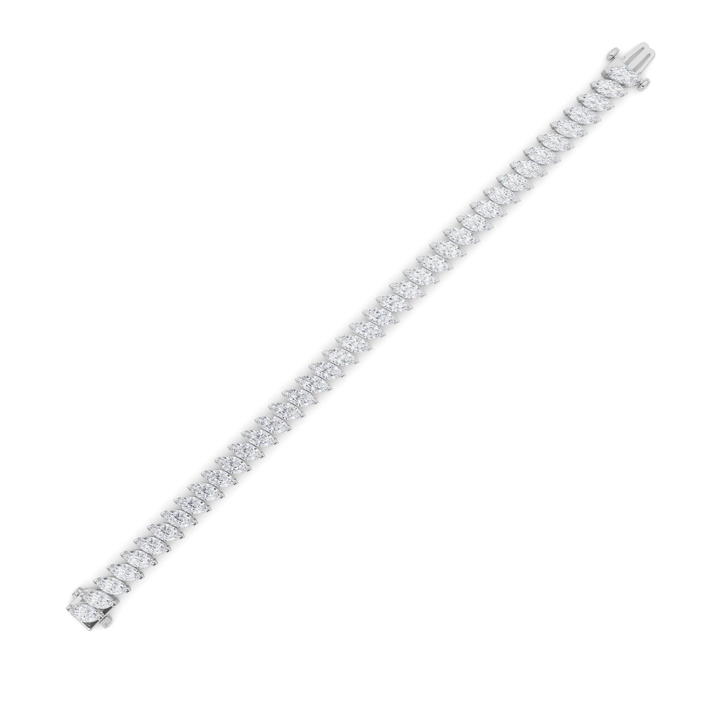 16.5 Ctw Marquise (F/VS) Lab Grown Diamond Prong 14K White Gold Angled Line Tennis Bracelet