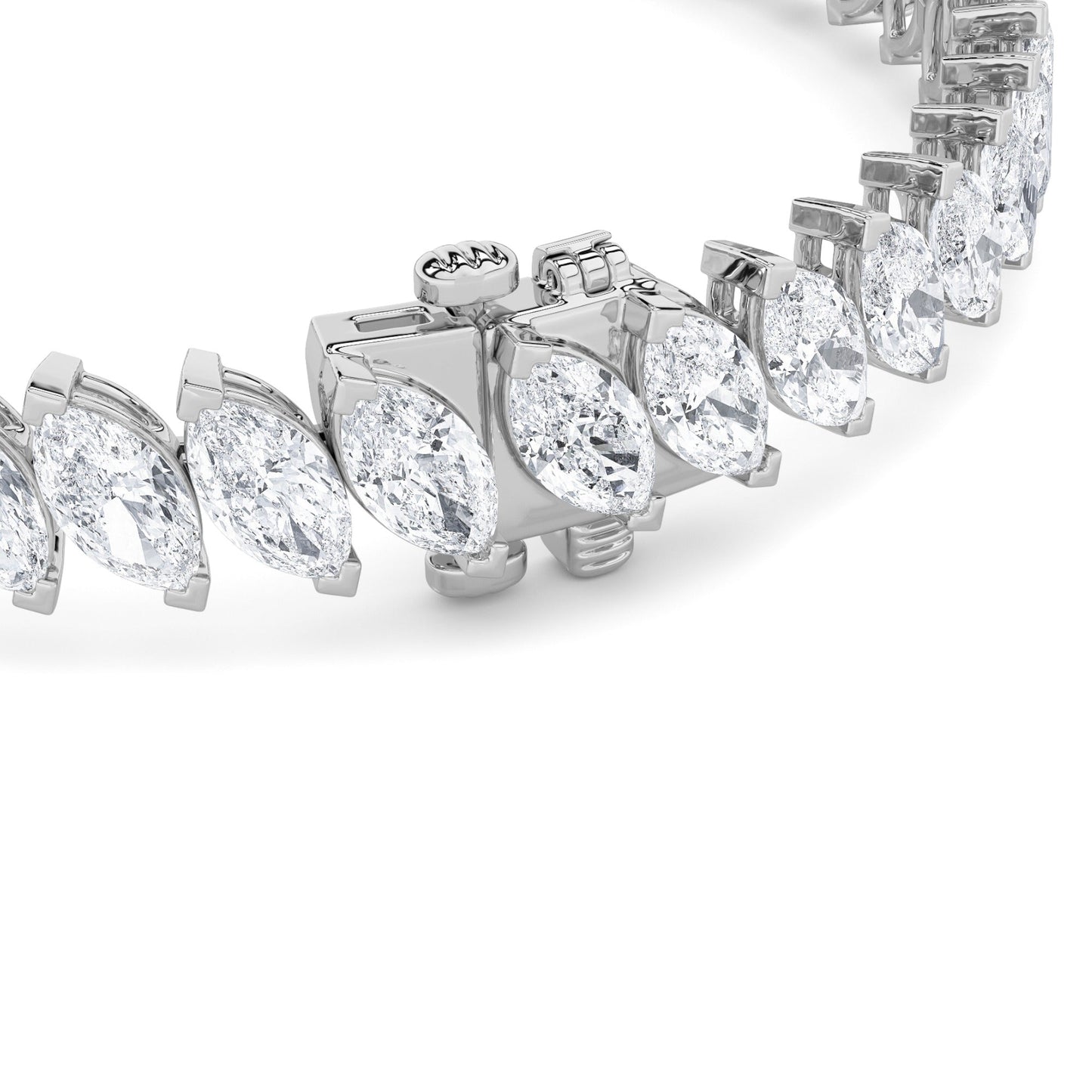 16.5 Ctw Marquise (F/VS) Lab Grown Diamond Prong 14K White Gold Angled Line Tennis Bracelet