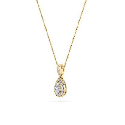 1.25 Ct Pear (F/VS) Lab Grown Diamond Prong 14K Yellow Gold Classic Halo Solitaire Pendant Necklace