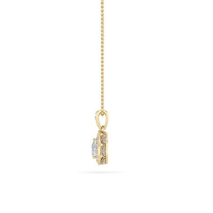 1.25 Ct Pear (F/VS) Lab Grown Diamond Prong 14K Yellow Gold Classic Halo Solitaire Pendant Necklace