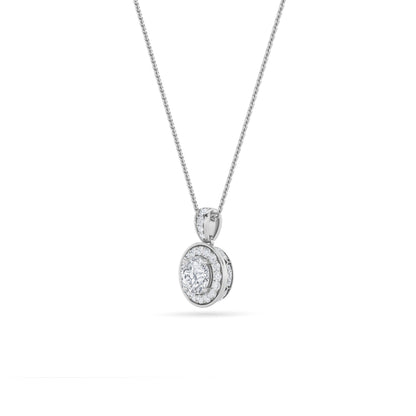 0.75 Ct Round (F/VS) Lab Grown Diamond Prong 14K White Gold Classic Halo Solitaire Pendant Necklace