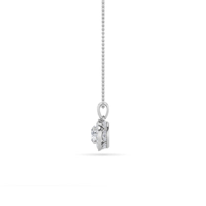 0.75 Ct Round (F/VS) Lab Grown Diamond Prong 14K White Gold Classic Halo Solitaire Pendant Necklace