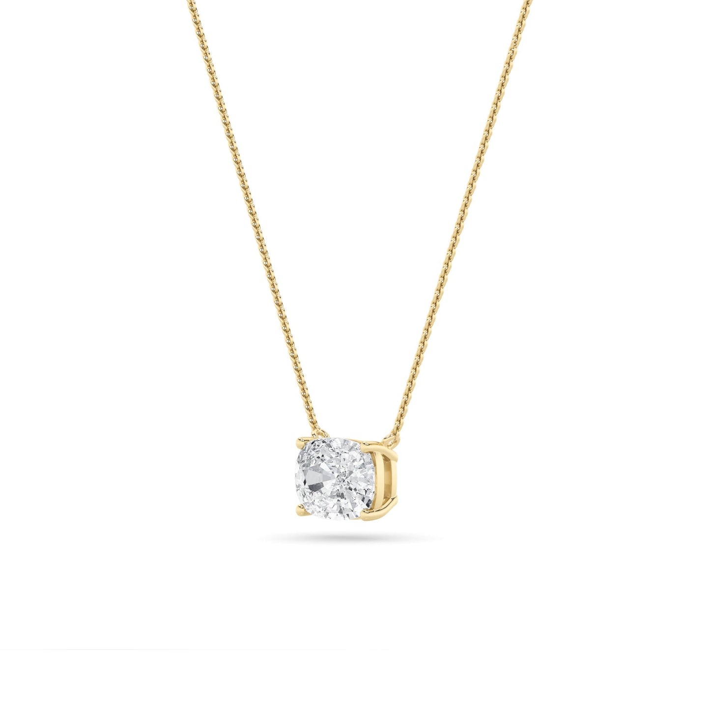 Elongated Cushion (F/VS) Lab Grown Diamond Prong 14K Yellow Gold East West Solitaire Pendant Necklace