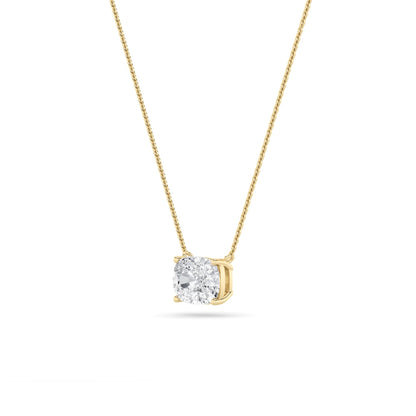 Elongated Cushion (F/VS) Lab Grown Diamond Prong 14K Yellow Gold East West Solitaire Pendant Necklace