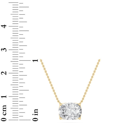 Elongated Cushion (F/VS) Lab Grown Diamond Prong 14K Yellow Gold East West Solitaire Pendant Necklace