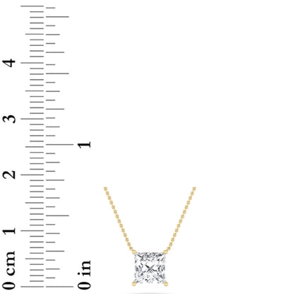 Princess (F/VS) Lab Grown Diamond Prong 14K Yellow Gold Classic Solitaire Pendant Necklace