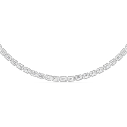 30.0 Ct Emerald (F/VS) Lab Grown Diamond Bezel 14K White Gold Classic Eternity Tennis Necklace