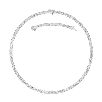 30.0 Ct Emerald (F/VS) Lab Grown Diamond Bezel 14K White Gold Classic Eternity Tennis Necklace