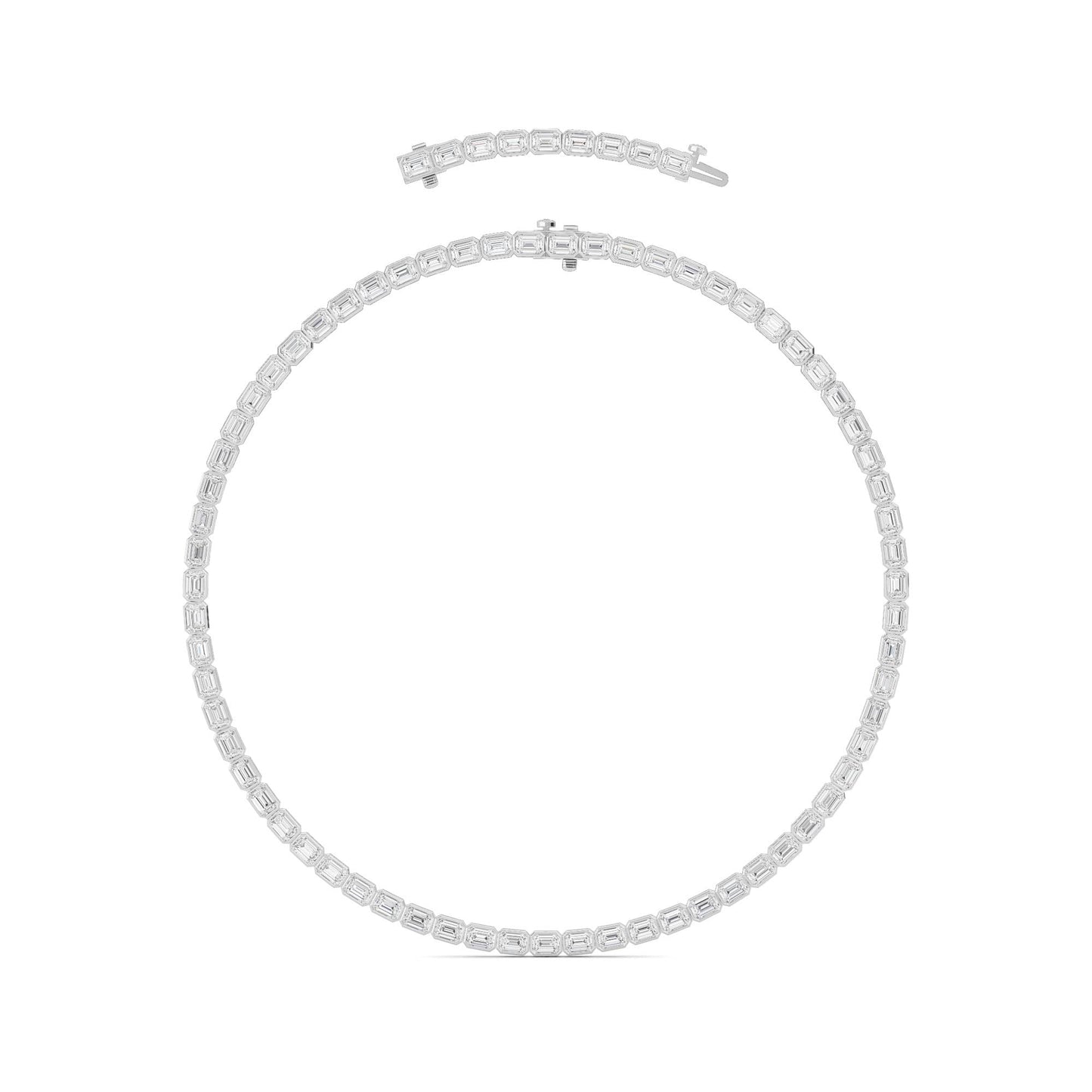 30.0 Ct Emerald (F/VS) Lab Grown Diamond Bezel 14K White Gold Classic Eternity Tennis Necklace