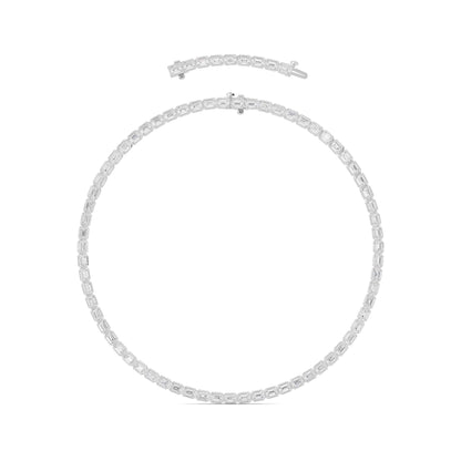 30.0 Ct Emerald (F/VS) Lab Grown Diamond Bezel 14K White Gold Classic Eternity Tennis Necklace