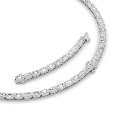 30.0 Ct Emerald (F/VS) Lab Grown Diamond Bezel 14K White Gold Classic Eternity Tennis Necklace
