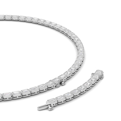30.0 Ct Emerald (F/VS) Lab Grown Diamond Bezel 14K White Gold Classic Eternity Tennis Necklace