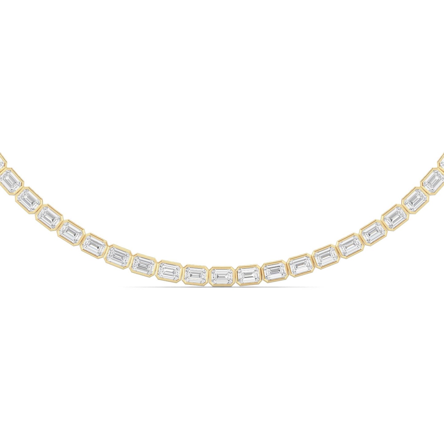 30.0 Ct Emerald (F/VS) Lab Grown Diamond Bezel 14K Yellow Gold Classic Eternity Tennis Necklace