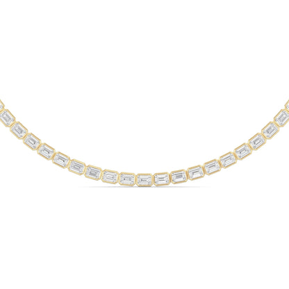 30.0 Ct Emerald (F/VS) Lab Grown Diamond Bezel 14K Yellow Gold Classic Eternity Tennis Necklace