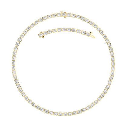 30.0 Ct Emerald (F/VS) Lab Grown Diamond Bezel 14K Yellow Gold Classic Eternity Tennis Necklace