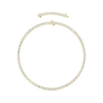 30.0 Ct Emerald (F/VS) Lab Grown Diamond Bezel 14K Yellow Gold Classic Eternity Tennis Necklace