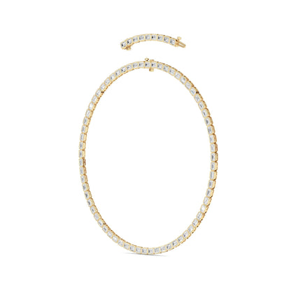 30.0 Ct Emerald (F/VS) Lab Grown Diamond Bezel 14K Yellow Gold Classic Eternity Tennis Necklace