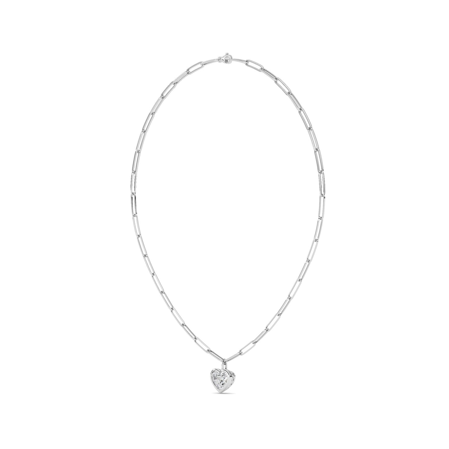 4.0 Ct Heart (F/VS) Lab Grown Diamond Bezel 14K White Gold Paperclip Link Solitaire Pendant Necklace