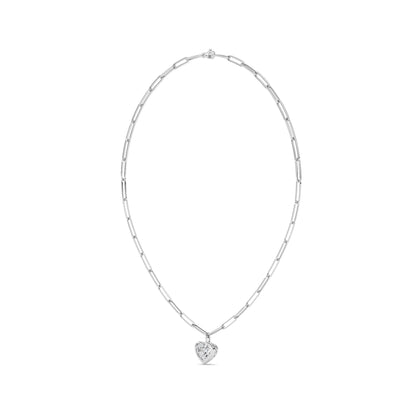 4.0 Ct Heart (F/VS) Lab Grown Diamond Bezel 14K White Gold Paperclip Link Solitaire Pendant Necklace