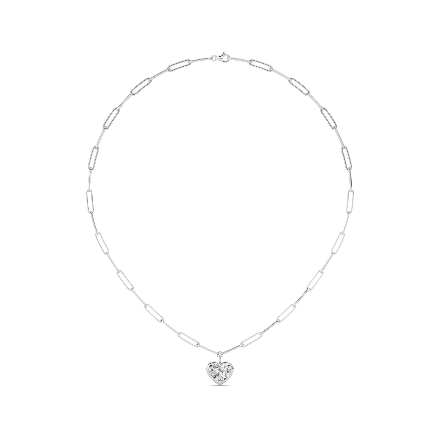 4.0 Ct Heart (F/VS) Lab Grown Diamond Bezel 14K White Gold Paperclip Link Solitaire Pendant Necklace