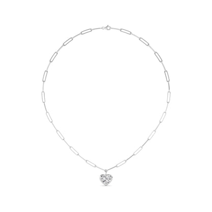 4.0 Ct Heart (F/VS) Lab Grown Diamond Bezel 14K White Gold Paperclip Link Solitaire Pendant Necklace