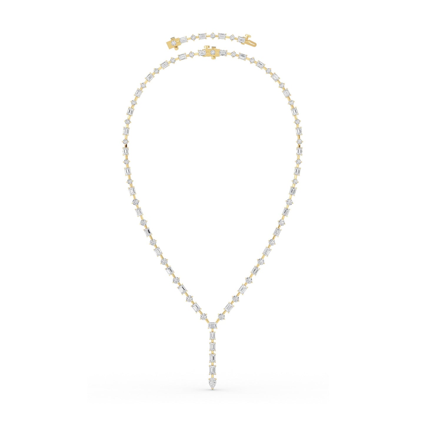 20.0 Ct Multi-Shape (F/VS) Lab Grown Diamond Prong 14K Yellow Gold Classic Eternity Tennis Necklace