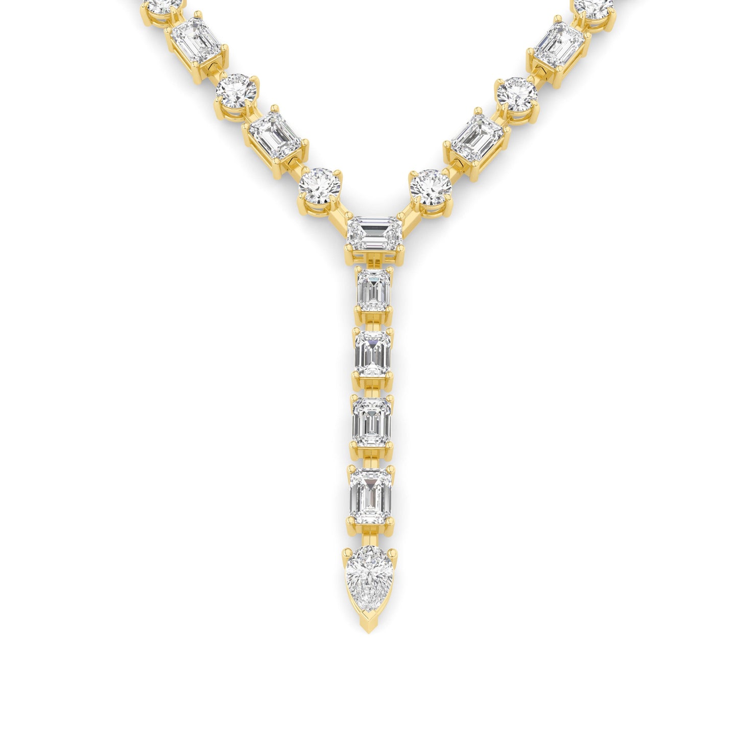 20.0 Ct Multi-Shape (F/VS) Lab Grown Diamond Prong 14K Yellow Gold Classic Eternity Tennis Necklace