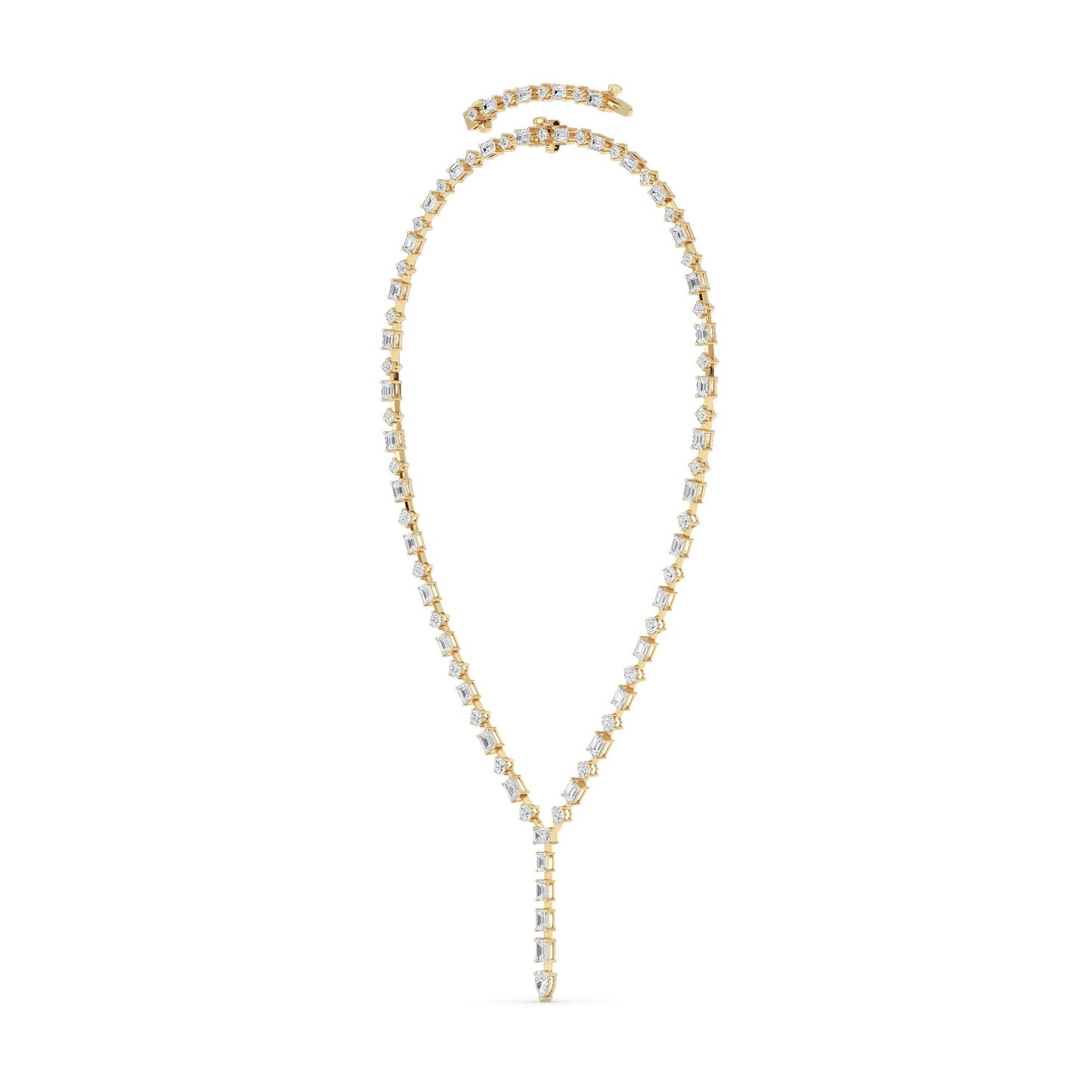 20.0 Ct Multi-Shape (F/VS) Lab Grown Diamond Prong 14K Yellow Gold Classic Eternity Tennis Necklace