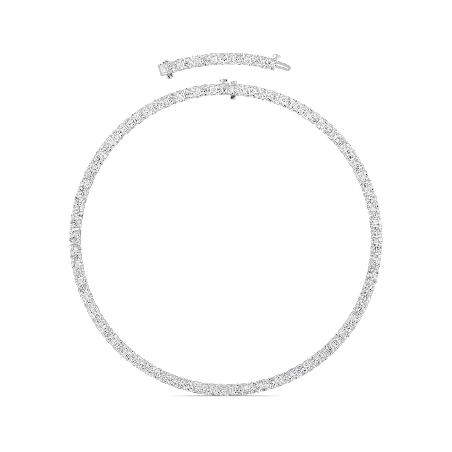 33.0 Ct (F/VS) Lab Grown Diamond Prong 14K White Gold Alternating Eternity Tennis Necklace