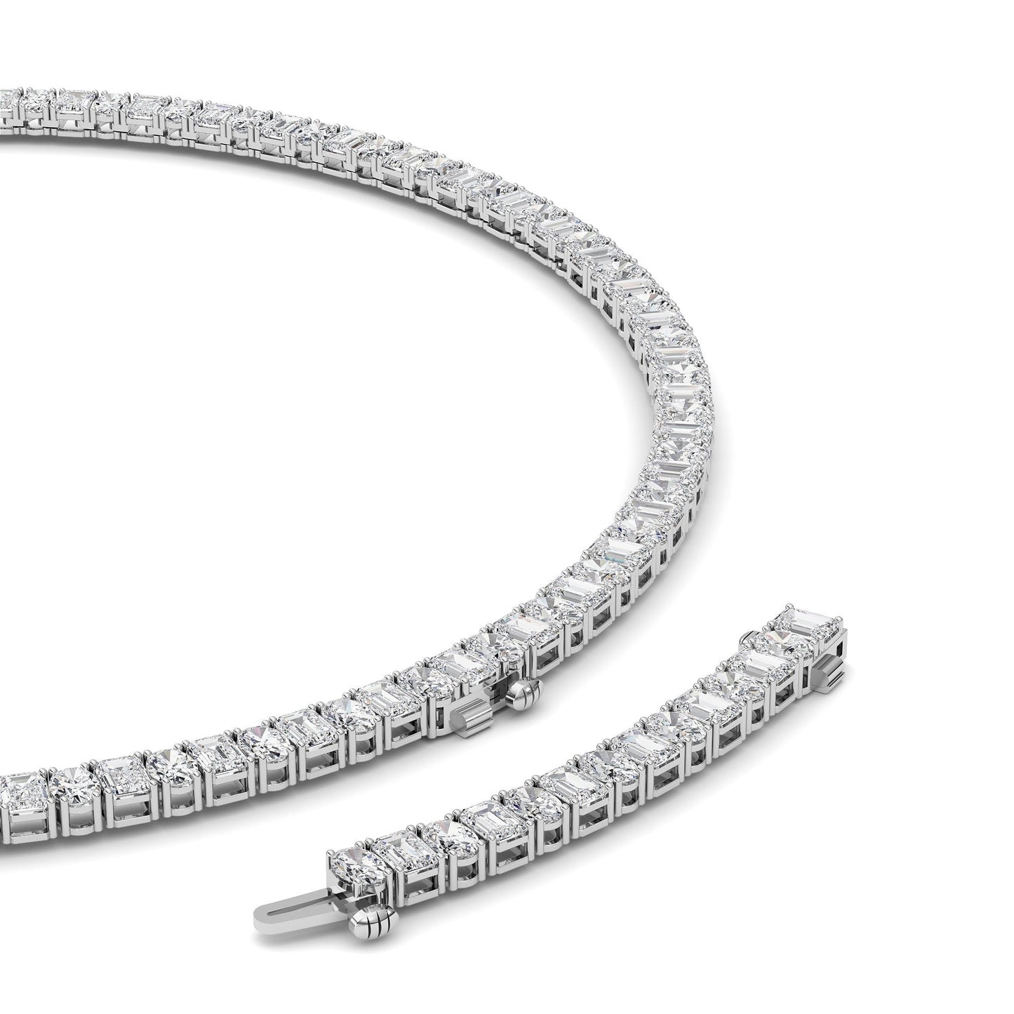 33.0 Ct (F/VS) Lab Grown Diamond Prong 14K White Gold Alternating Eternity Tennis Necklace