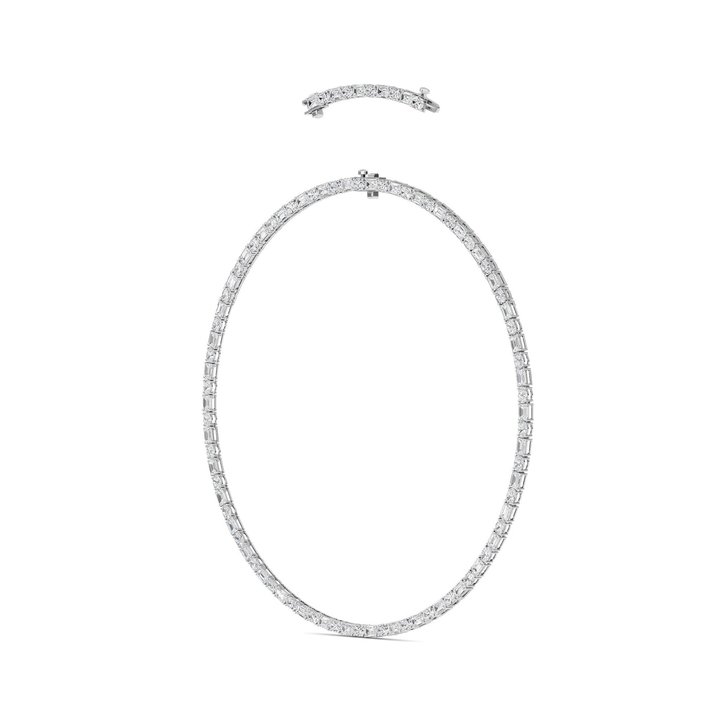 25.0 Ct  (F/VS) Lab Grown Diamond Prong 14K White Gold Alternating Eternity Tennis Necklace