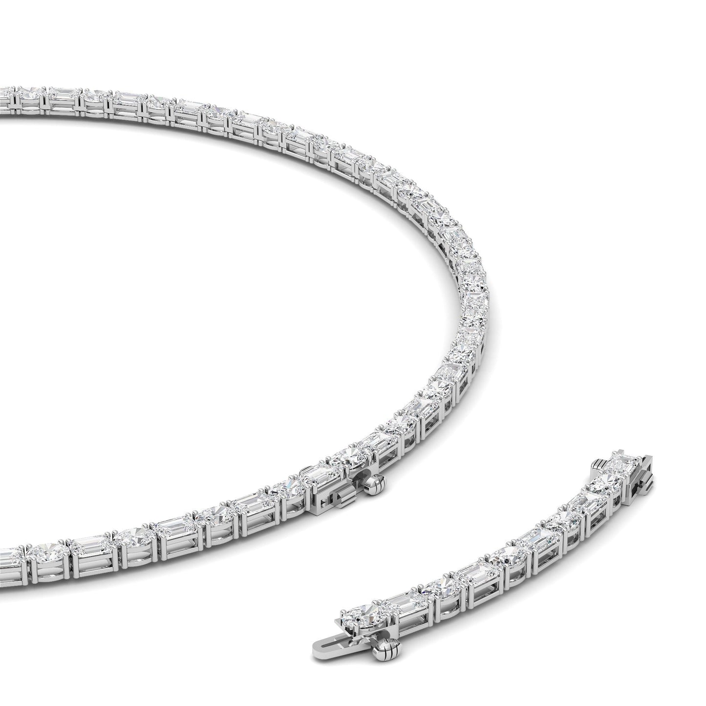 25.0 Ct  (F/VS) Lab Grown Diamond Prong 14K White Gold Alternating Eternity Tennis Necklace