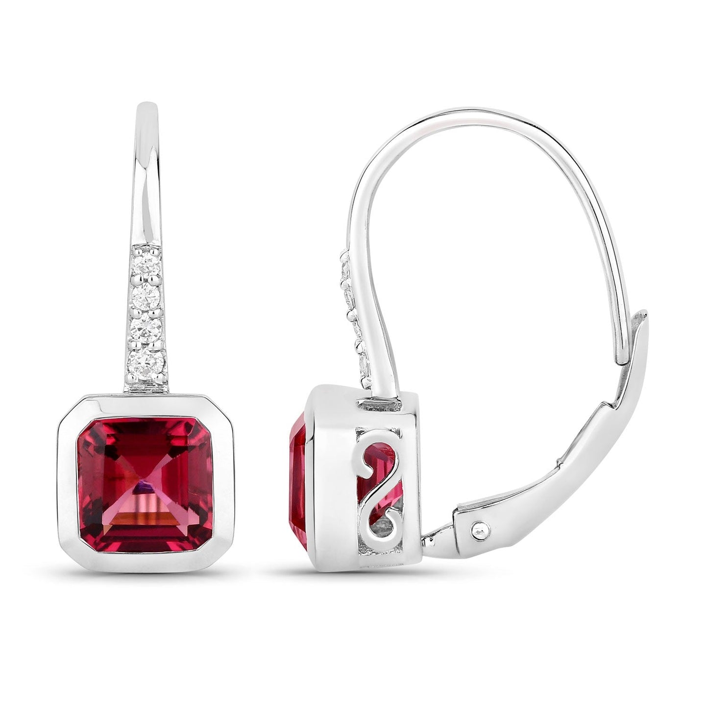 2.48 Ct Octagon Red Rubellite & Lab Diamond Prong 14K Gold Stud Earrings