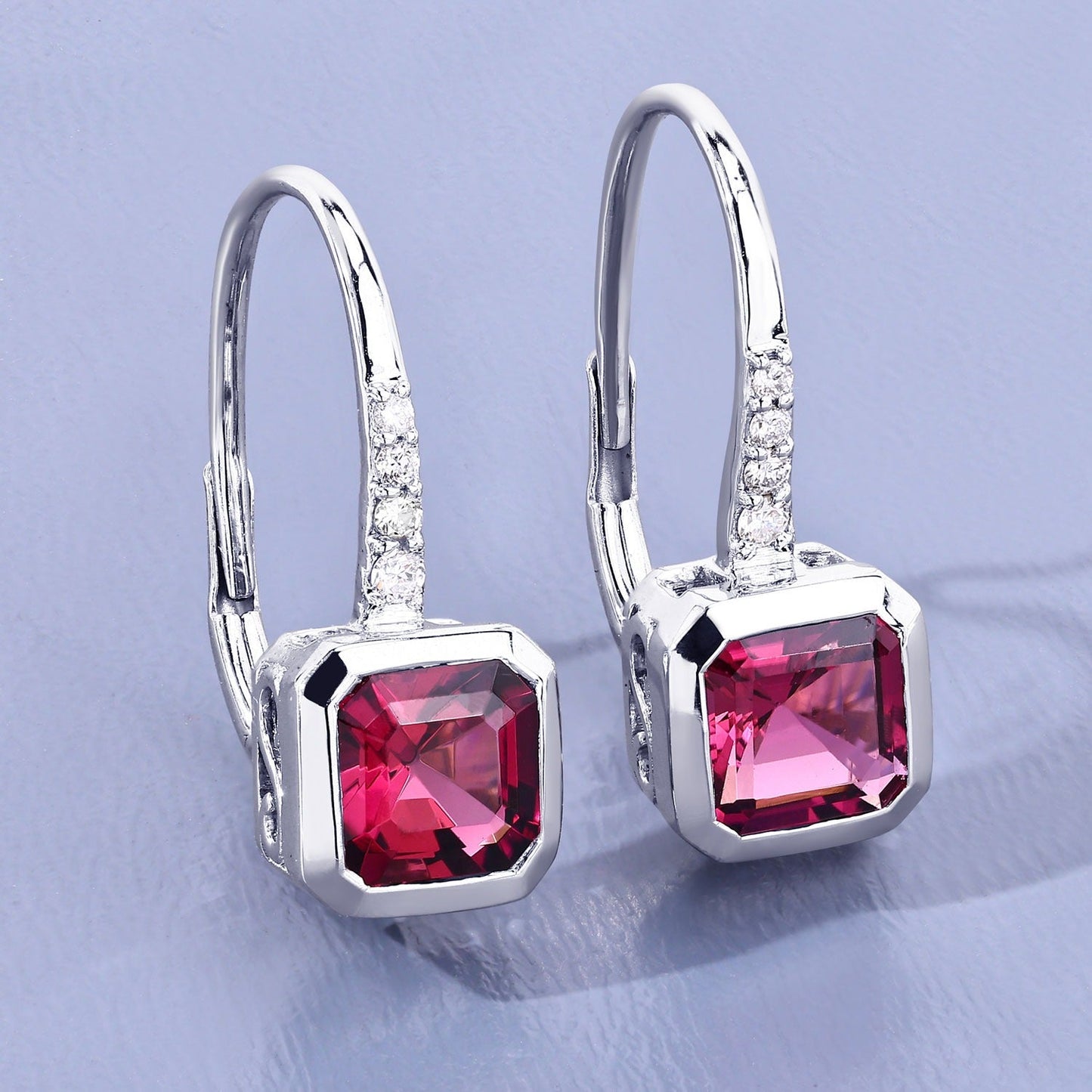 2.48 Ct Octagon Red Rubellite & Lab Diamond Prong 14K Gold Stud Earrings