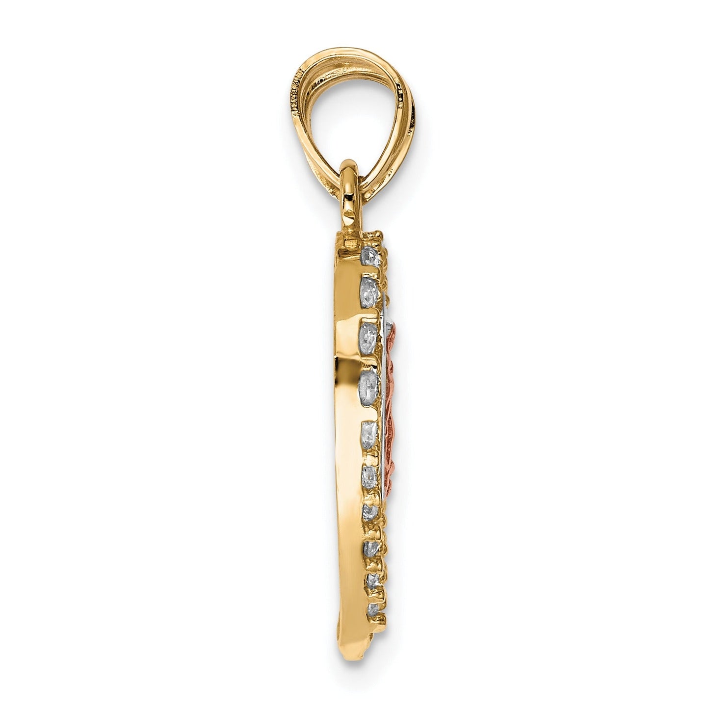 10k Two-tone CZ Break-apart Cross Heart Pendant