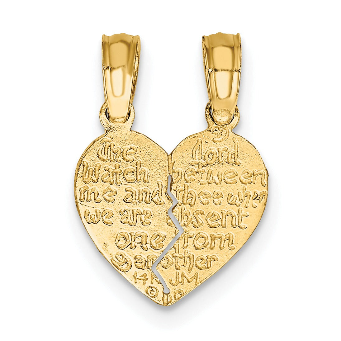 10K Gold  Break apart Reversible Mizpah Heart Pendant