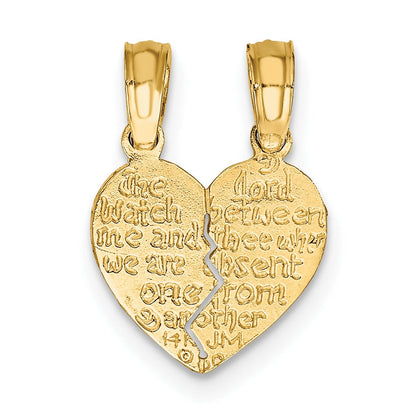 10K Gold  Break apart Reversible Mizpah Heart Pendant