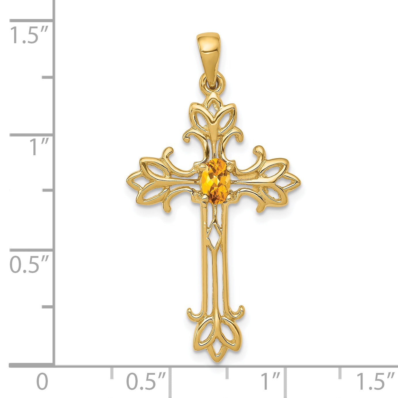 10K Yellow Gold Oval Natural Citrine Cross Pendant