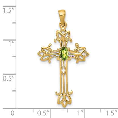 10K Yellow Gold Oval Natural Peridot cross pendant Cross Pendant