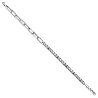 14K Gold Lab Grown Diamond Half Paperclip Fancy Link Bracelet