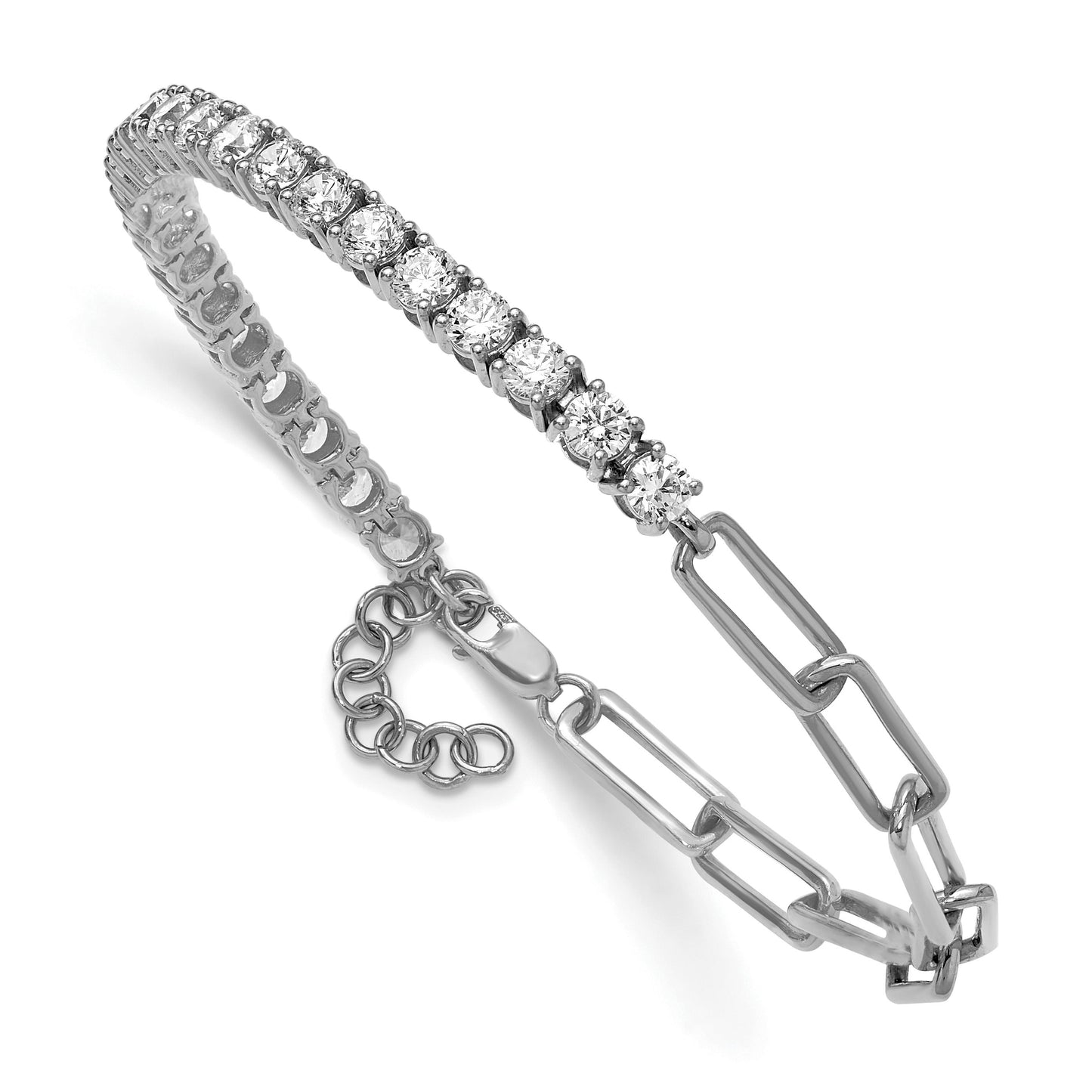 14K Gold Lab Grown Diamond Half Paperclip Fancy Link Bracelet