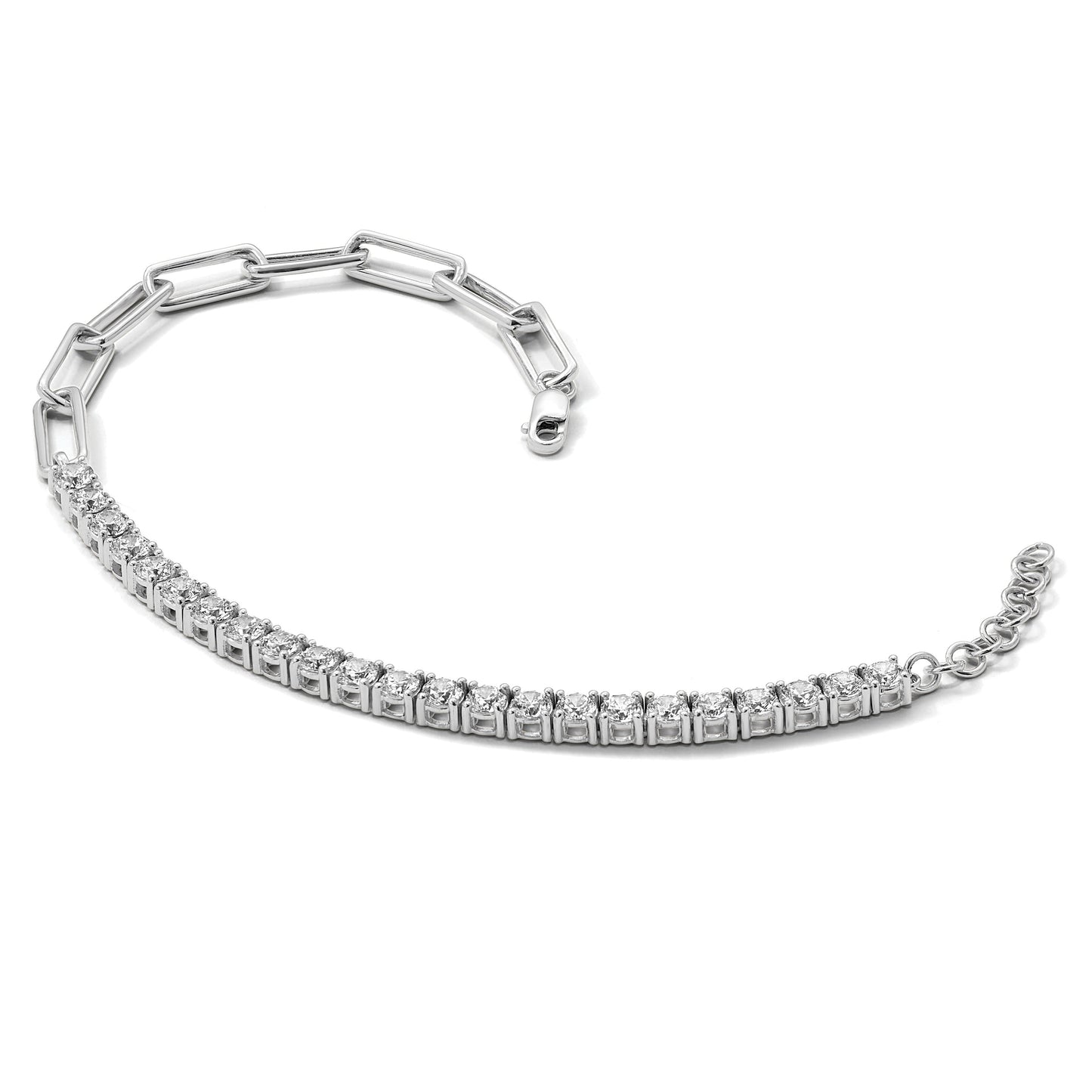 14K Gold Lab Grown Diamond Half Paperclip Fancy Link Bracelet