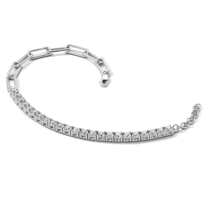 14K Gold Lab Grown Diamond Half Paperclip Fancy Link Bracelet