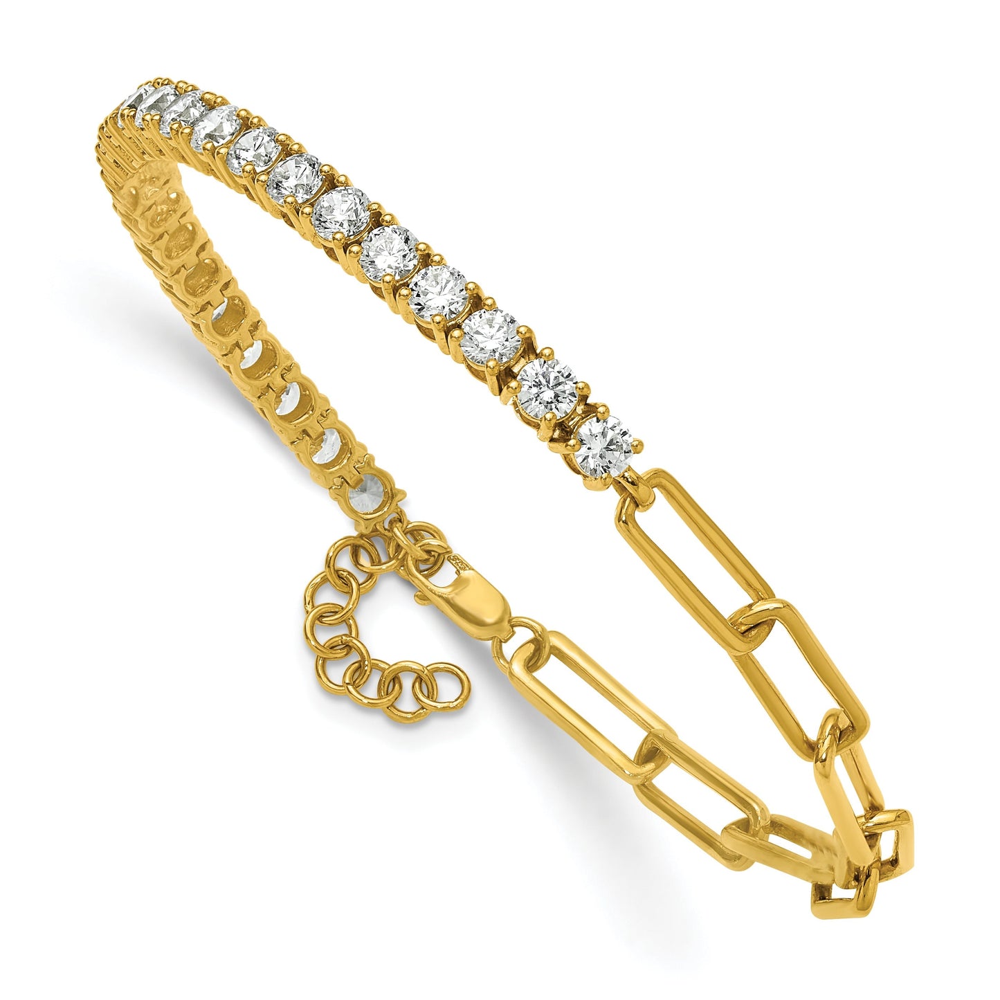 14K Gold Lab Grown Diamond Half Paperclip Fancy Link Bracelet